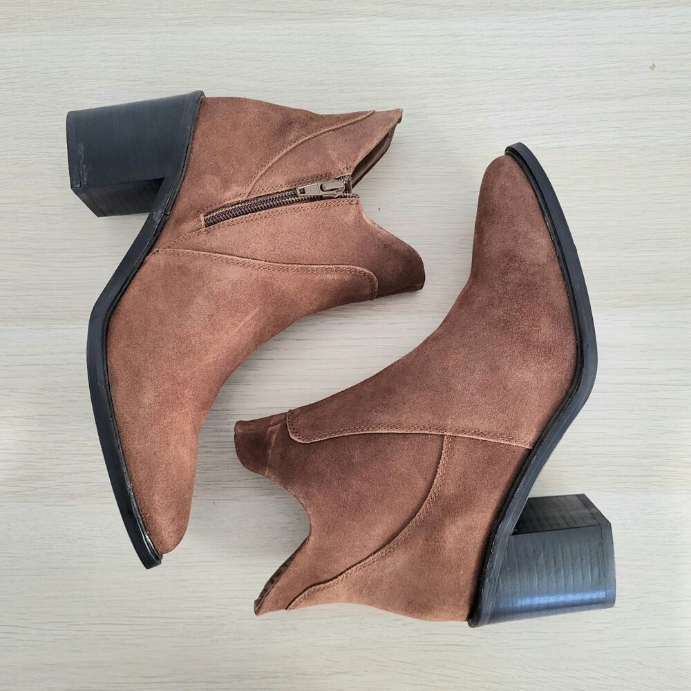 Seychelles Pretty Little Bird Boots Cognac Brown Booties Heel Suede Leather 7 - Picture 7 of 10